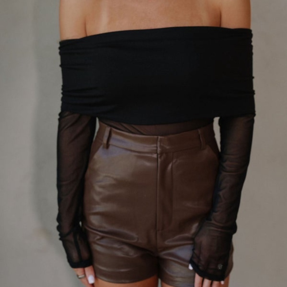 Black off the shoulder mesh bodysuit